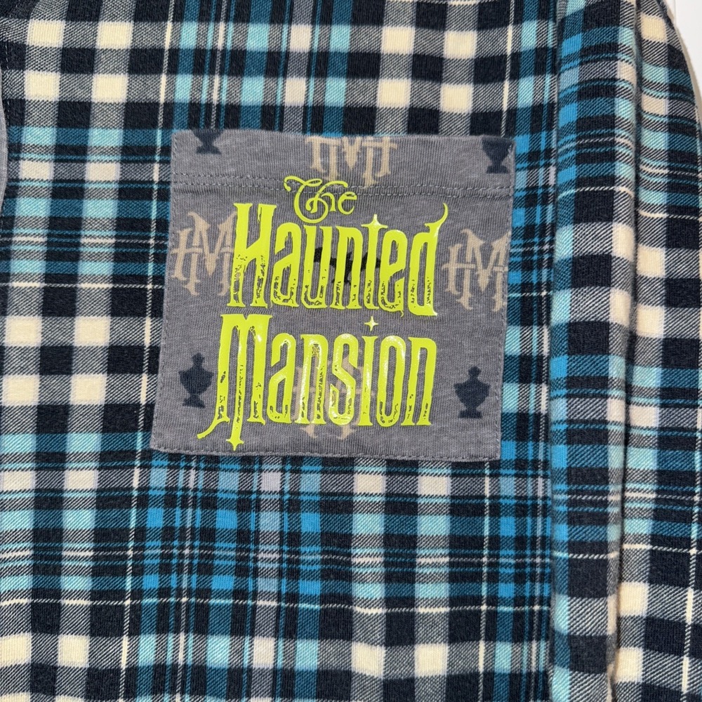 Disney Haunted Mansion Tie Front Long Sleeve Plaid Shirt 1X Womens 100% Cotton - Picture 2 of 7